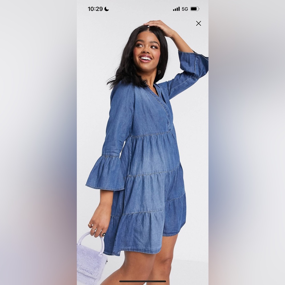 Blue Chambray Tiered Mini Dress